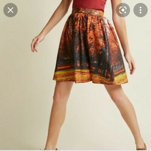 NWOT MODCLOTH fall leaves 💯 cotton fit and flare skirt - Picture 2 of 12